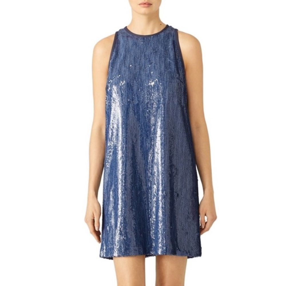Carmen Marc‎ Valvo Blue Sequin Tank Shift Dress Size 6